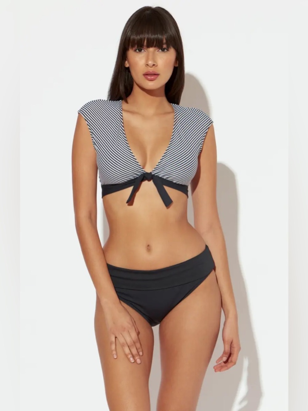 Bleu Rod Beattie Black White Stripe Tie Front Bikini Set Size 8 Pinup Retro